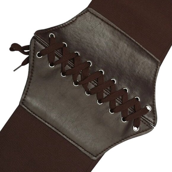 2/$30 Chocolate Brown Criss Cross Tie Elastic Belt - Picture 10 of 12